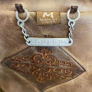 Jou Jou Tan Leather Handbag with Embroidery